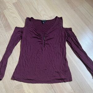 Rock & Republic Red Ruched Cut Out Blouse